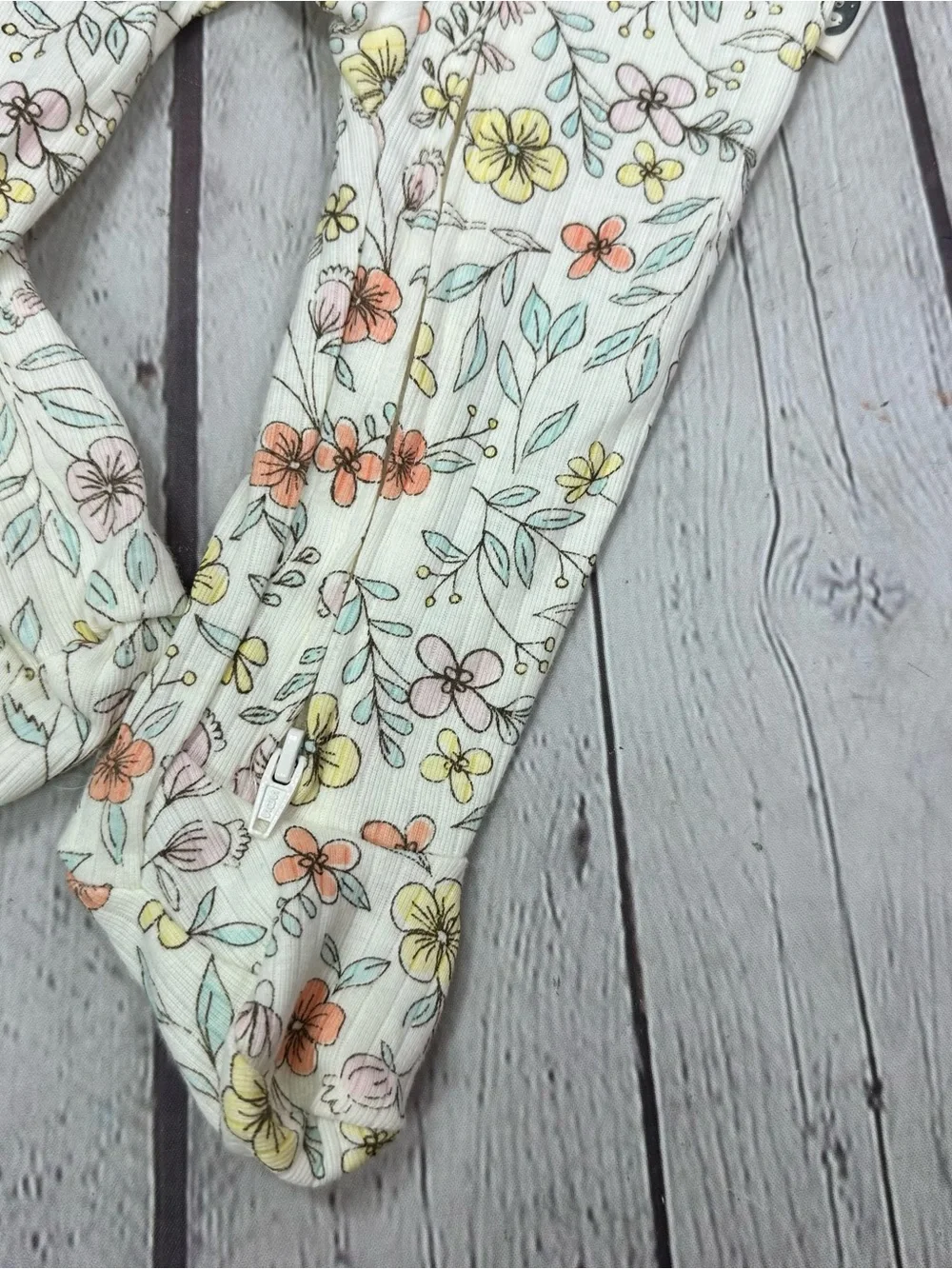 Rabbit & Bear Floral Footed One-Piece - Cream with Yellow & Orange Flowers